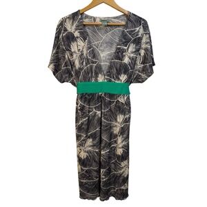 Anthropologie Maple Silk Dress Floral Print Green Belt Kimono Sleeve‎ Medium